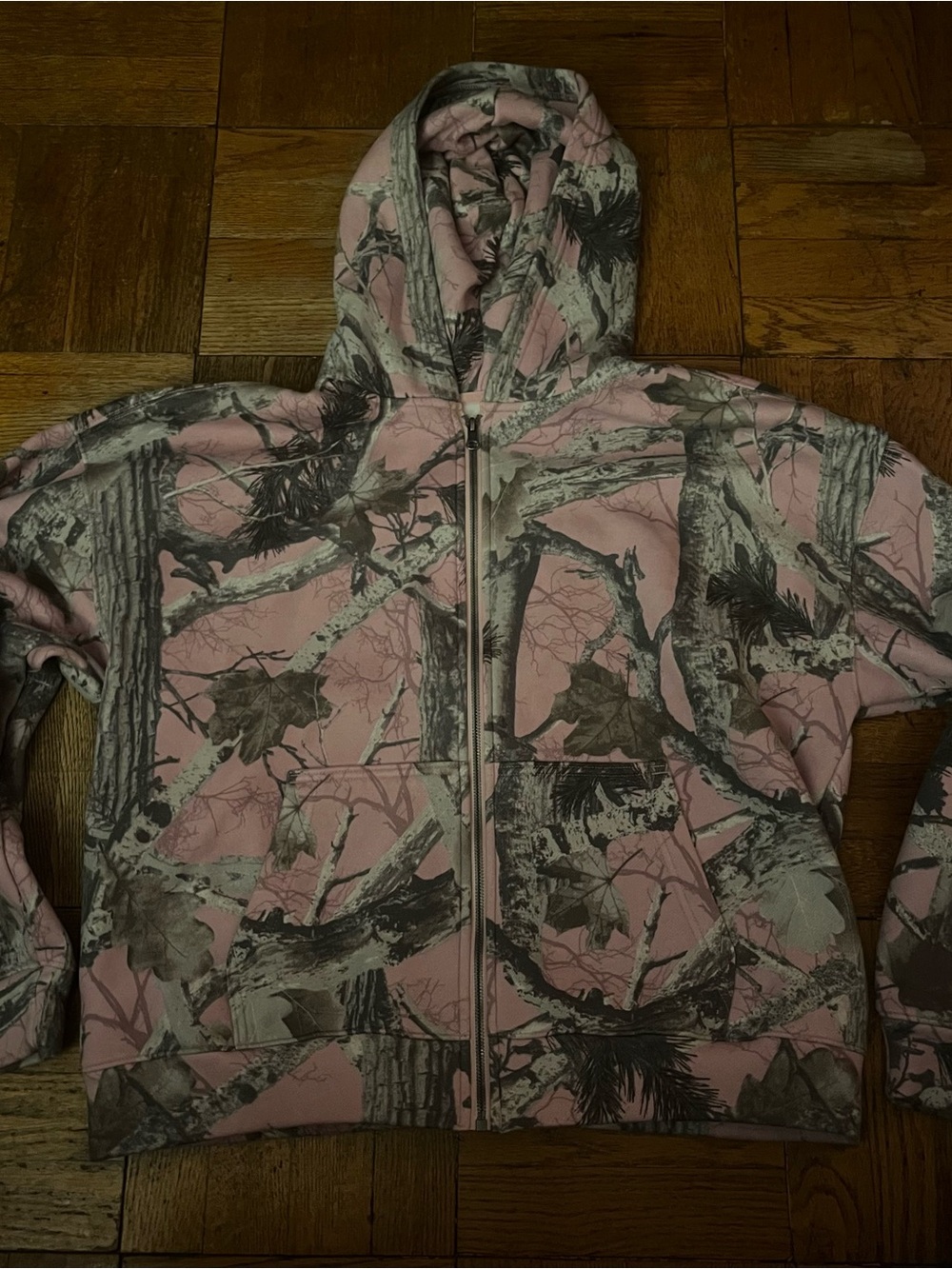 Hollister Pink & Gray Menās Camo Boxy Zip-Up